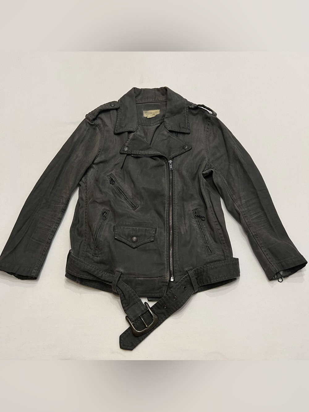 Denim & Supply Ralph Lauren Black Stretch Canvas Moto Jacket Sz Med Punk Biker
